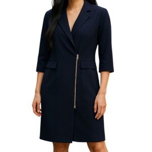 CALVIN KLEIN NWOT Blazer Style Dress Navy Exposed Side Zipper Faux Pockets 8